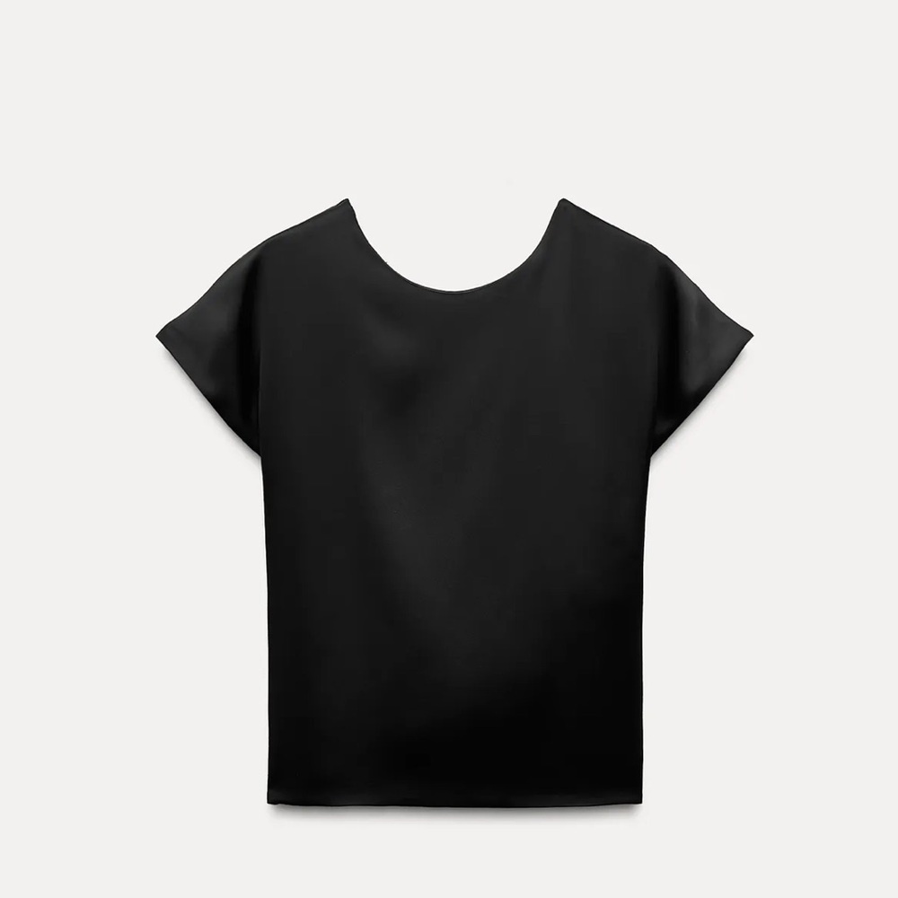 Zara black satin effect top knot back size LARGE NWT